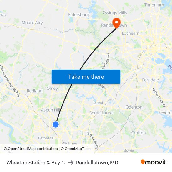 Wheaton Station & Bay G to Randallstown, MD map