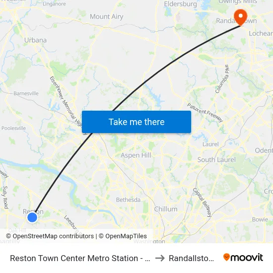 Reston Town Center Metro Station - North Bus Bay to Randallstown, MD map