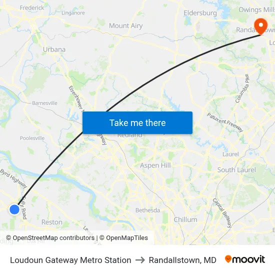 Loudoun Gateway Metro Station to Randallstown, MD map