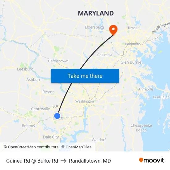 Guinea Rd @ Burke Rd to Randallstown, MD map
