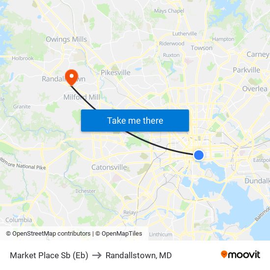 Market Place Sb (Eb) to Randallstown, MD map