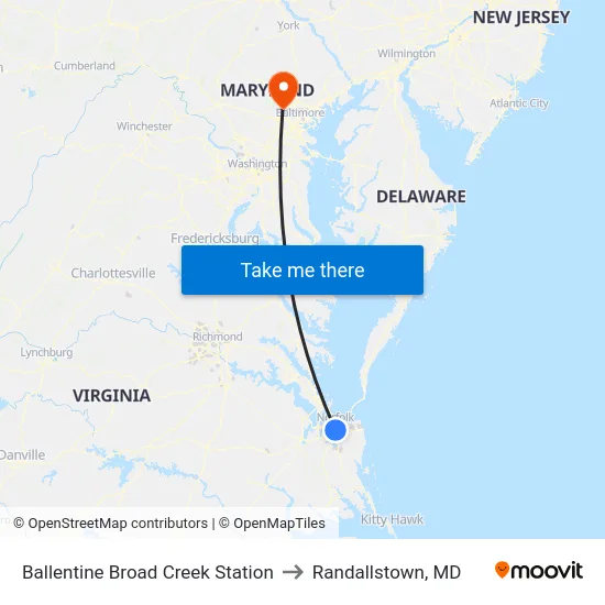 Ballentine Broad Creek Station to Randallstown, MD map