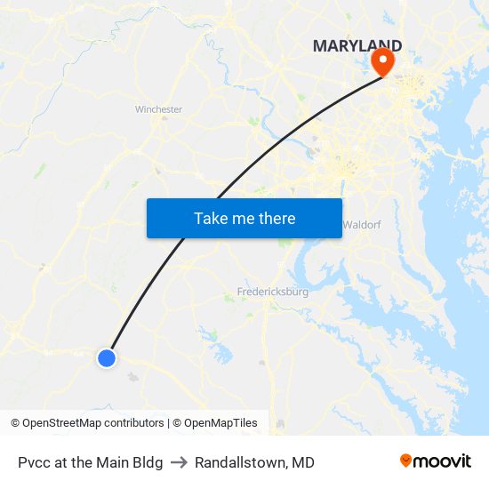 Pvcc at the Main Bldg to Randallstown, MD map