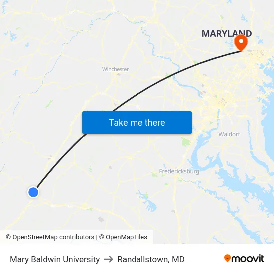 Mary Baldwin University to Randallstown, MD map