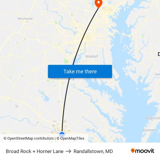 Broad Rock + Horner Lane to Randallstown, MD map