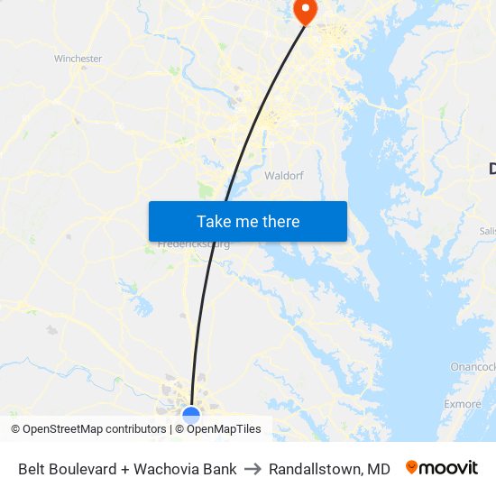 Belt Boulevard + Wachovia Bank to Randallstown, MD map