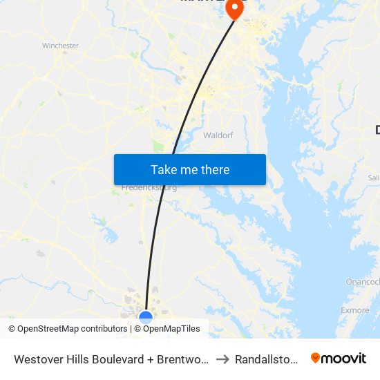 Westover Hills Boulevard + Brentwood South Apts to Randallstown, MD map