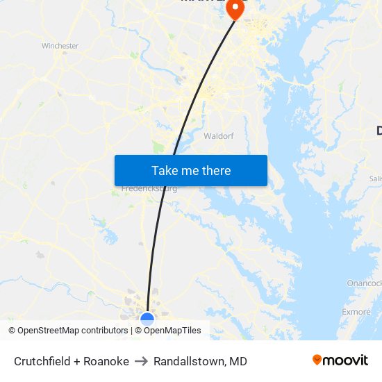 Crutchfield + Roanoke to Randallstown, MD map