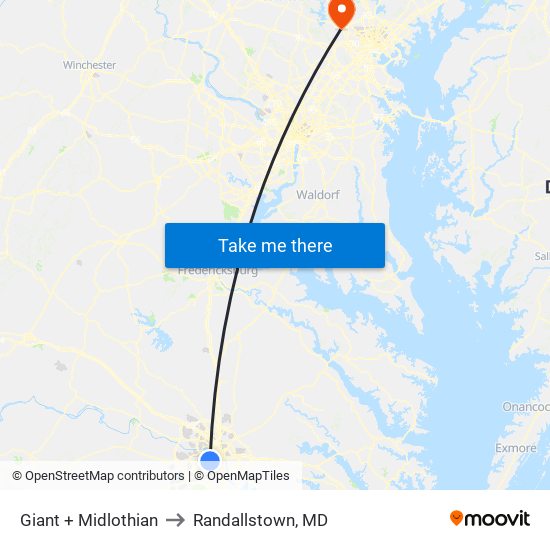 Giant + Midlothian to Randallstown, MD map