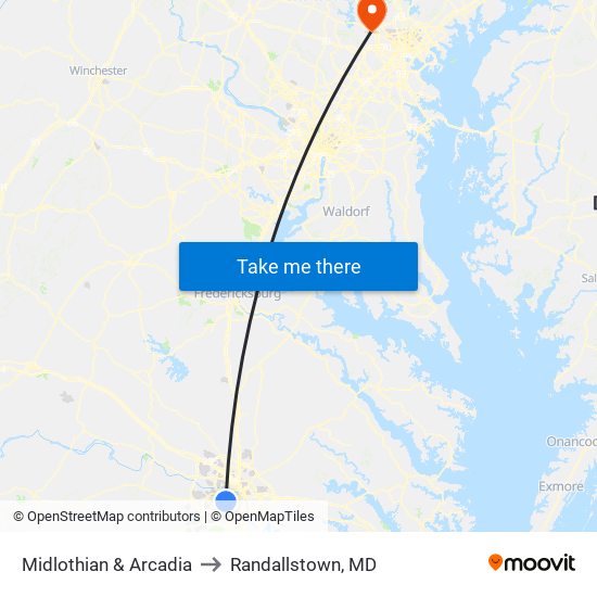 Midlothian & Arcadia to Randallstown, MD map