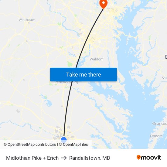 Midlothian Pike + Erich to Randallstown, MD map