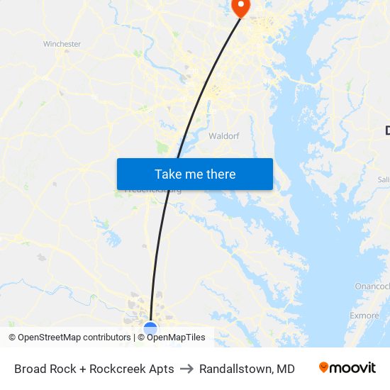 Broad Rock + Rockcreek Apts to Randallstown, MD map