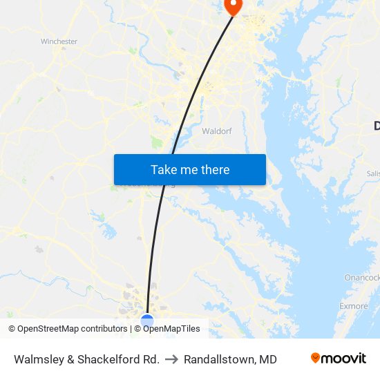 Walmsley & Shackelford Rd. to Randallstown, MD map