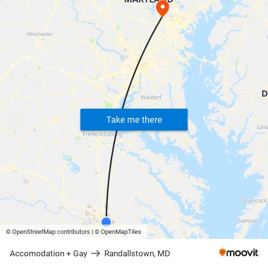 Accomodation + Gay to Randallstown, MD map