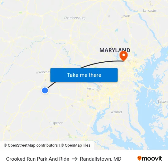 Crooked Run Park And Ride to Randallstown, MD map
