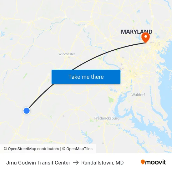 Jmu Godwin Transit Center to Randallstown, MD map
