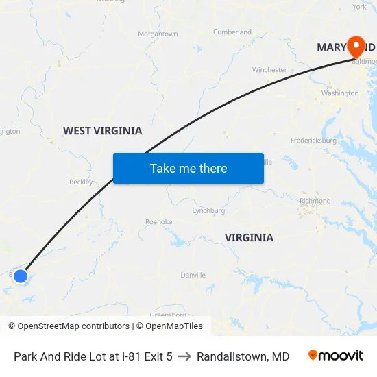 Park And Ride Lot at I-81 Exit 5 to Randallstown, MD map