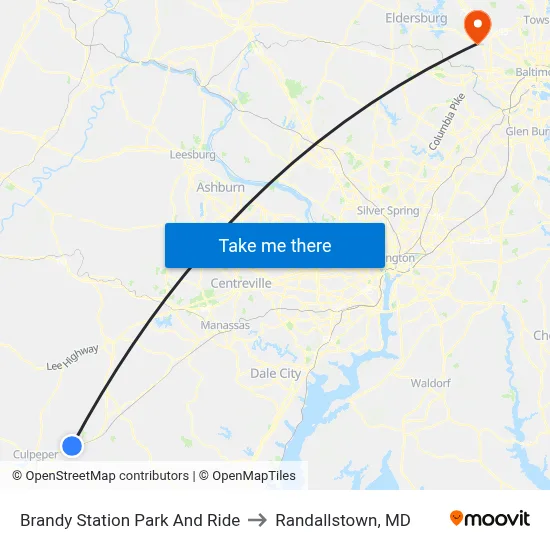 Brandy Station Park And Ride to Randallstown, MD map
