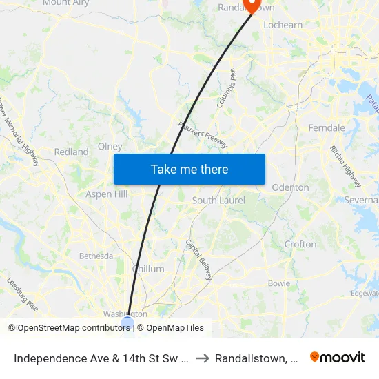 Independence Ave & 14th St Sw Wb to Randallstown, MD map