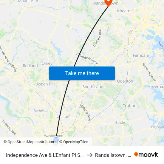 Independence Ave & L'Enfant Pl Sw Wb to Randallstown, MD map