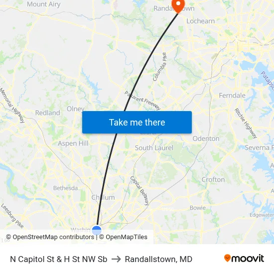 N Capitol St & H St NW Sb to Randallstown, MD map