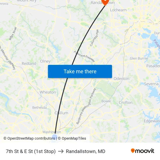 7th St & E St (1st Stop) to Randallstown, MD map