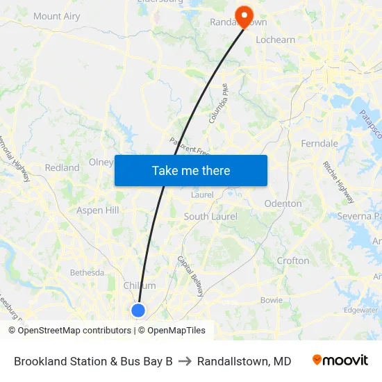 Brookland Station & Bus Bay B to Randallstown, MD map