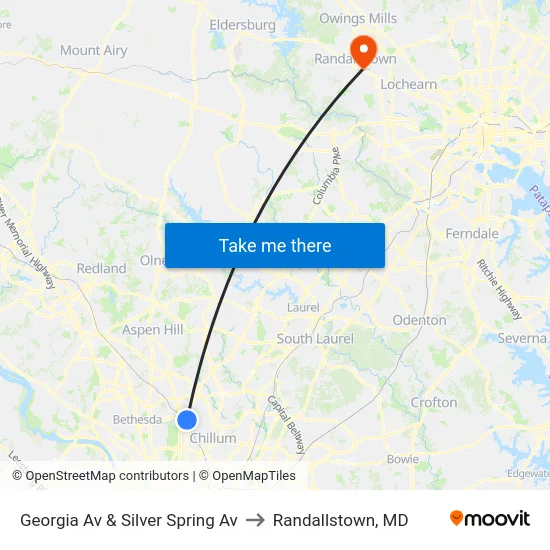 Georgia Av & Silver Spring Av to Randallstown, MD map