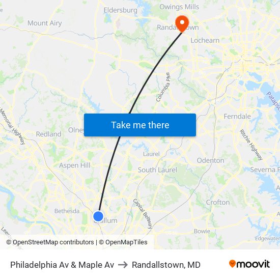 Philadelphia Av & Maple Av to Randallstown, MD map