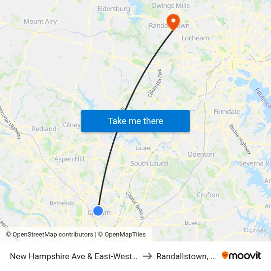 New Hampshire Ave & East-West Hwy to Randallstown, MD map