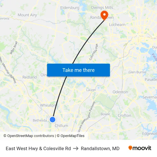 East West Hwy & Colesville Rd to Randallstown, MD map