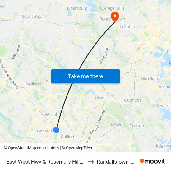 East West Hwy & Rosemary Hills Dr to Randallstown, MD map