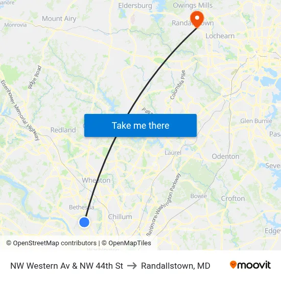 NW Western Av & NW 44th St to Randallstown, MD map
