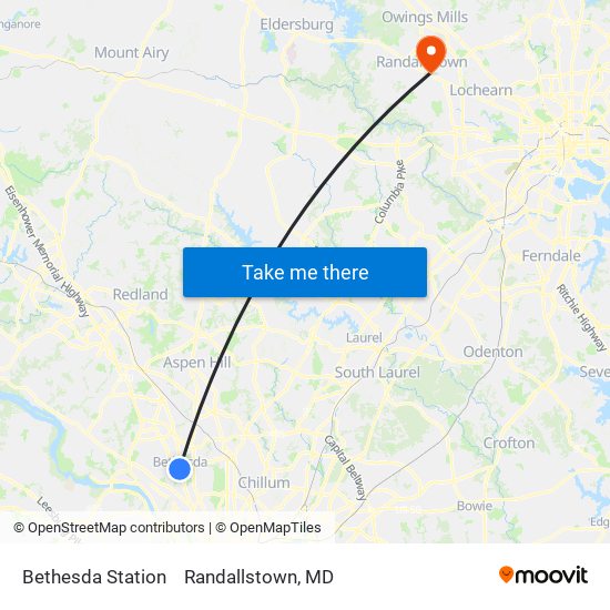 Bethesda Station to Randallstown, MD map