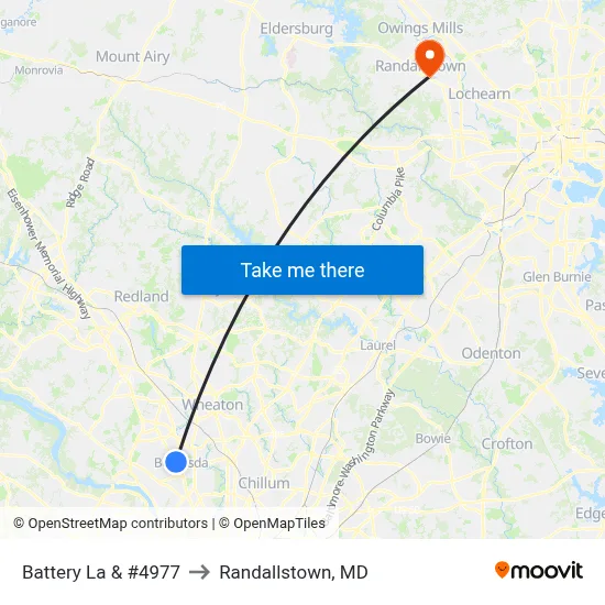 Battery La & #4977 to Randallstown, MD map