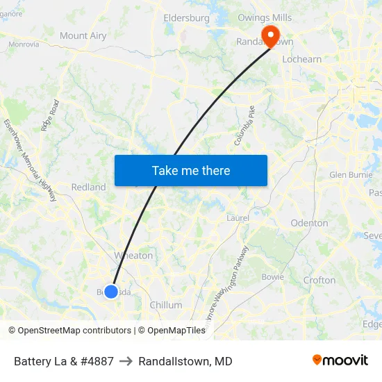 Battery La & #4887 to Randallstown, MD map