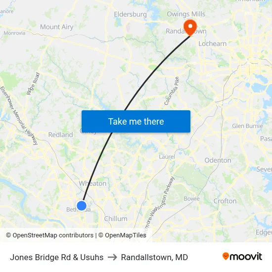 Jones Bridge Rd & Usuhs to Randallstown, MD map