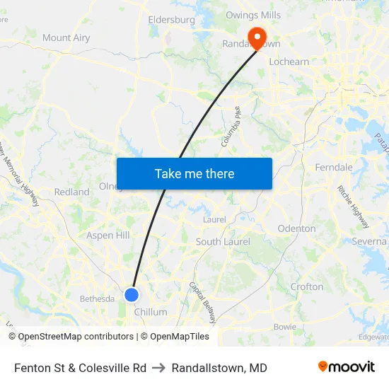 Fenton St & Colesville Rd to Randallstown, MD map