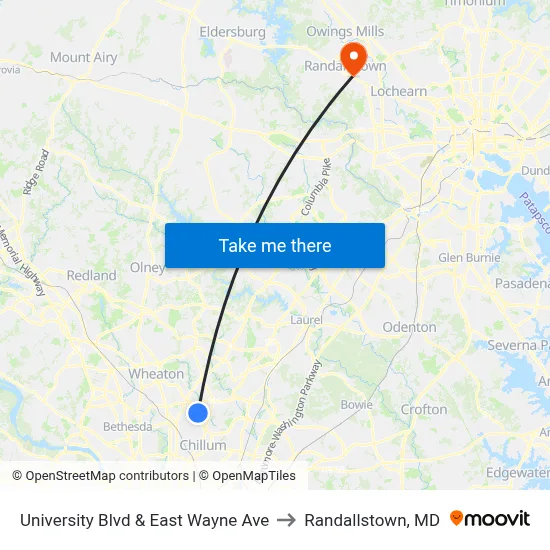 University Blvd & East Wayne Ave to Randallstown, MD map
