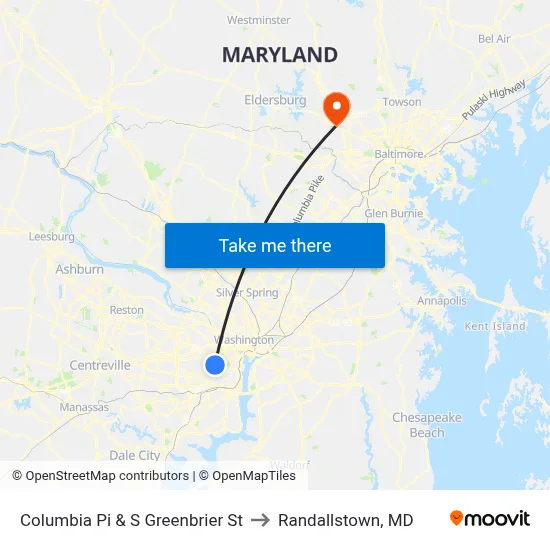 Columbia Pi & S Greenbrier St to Randallstown, MD map
