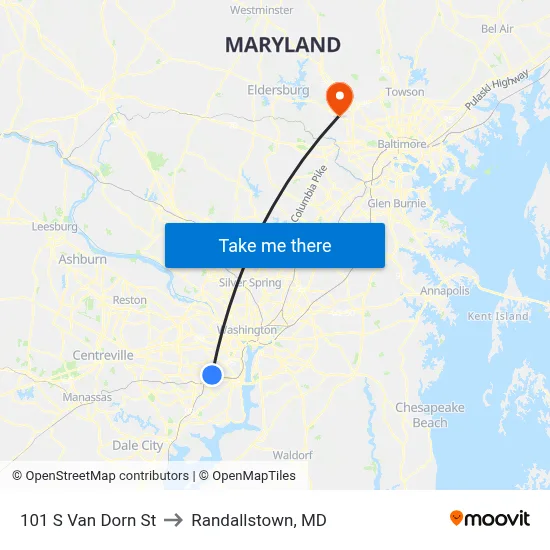 101 S Van Dorn St to Randallstown, MD map