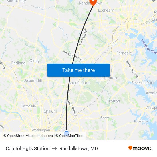 Capitol Hgts Station to Randallstown, MD map