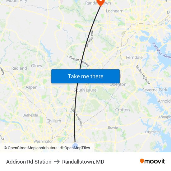 Addison Rd Station to Randallstown, MD map