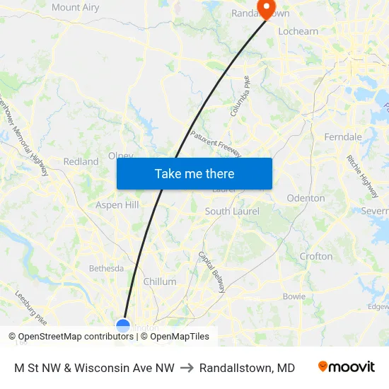 M St NW & Wisconsin Ave NW to Randallstown, MD map