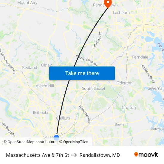 Massachusetts Ave & 7th St to Randallstown, MD map