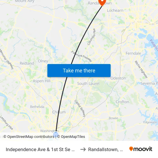 Independence Ave & 1st St Se Wb to Randallstown, MD map