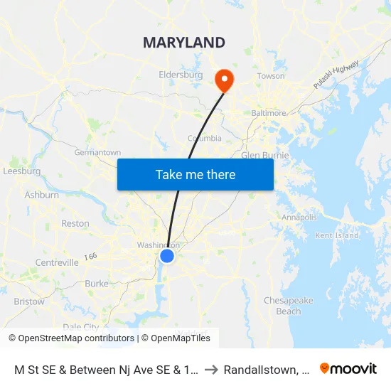 M St SE & Between Nj Ave SE & 1st S to Randallstown, MD map