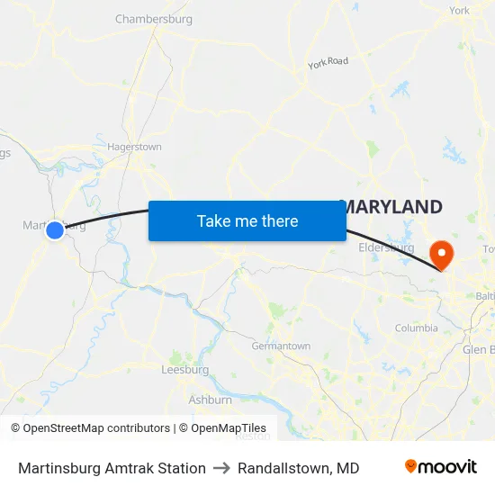 Martinsburg Amtrak Station to Randallstown, MD map