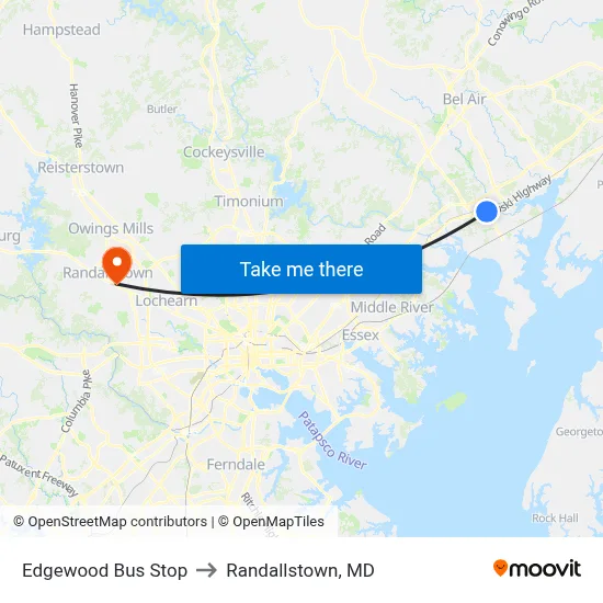 Edgewood Bus Stop to Randallstown, MD map