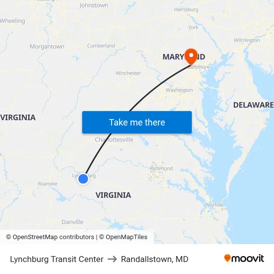 Lynchburg Transit Center to Randallstown, MD map